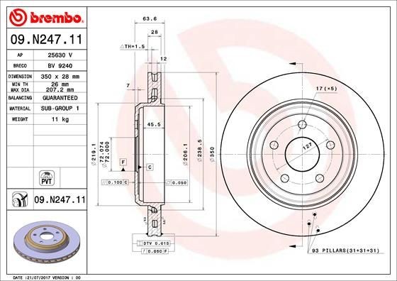 2 disco de freno brembo 09.n247.11 coated disc line adecuado para Jeep